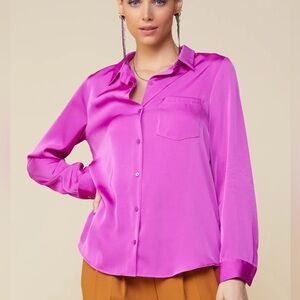 Magenta Pink Satin-Like Button Down